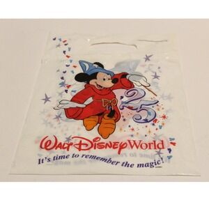 Vintage Walt Disney World 25th Anniversary Mickey Mouse Plastic Gift Bag 12"X9"